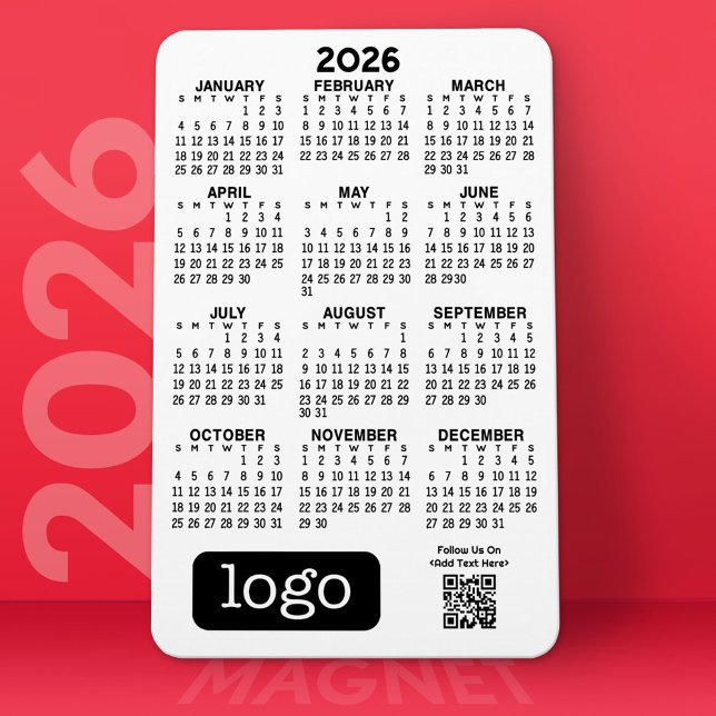 Magnet Flexible Calendrier avec logo d'entreprise et code QR (2026 Calendar Magnet)