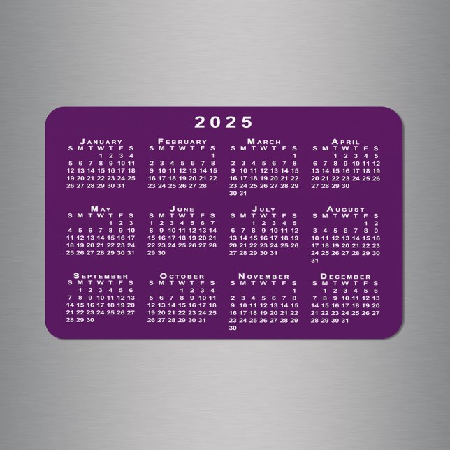 Magnet Flexible Calendrier blanc 2025 sur Modèle Arrière - plan vi (White 2025 Calendar on Purple Background Template Magnet, in situ)
