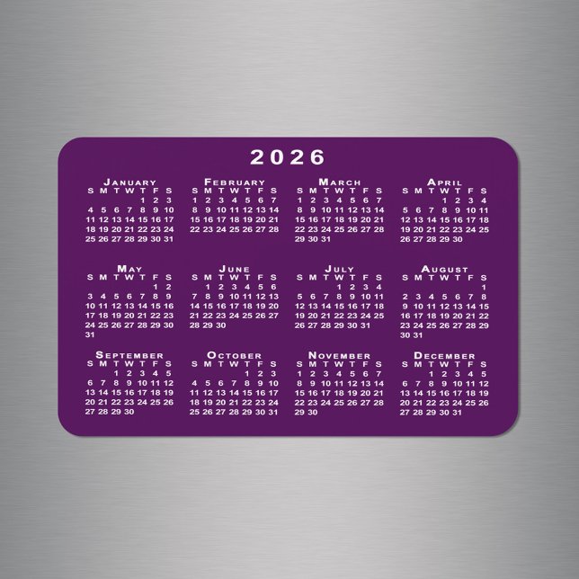 Magnet Flexible Calendrier blanc 2026 sur Modèle Arrière - plan vi (White 2026 Calendar on Purple Background Template Magnet in situ)