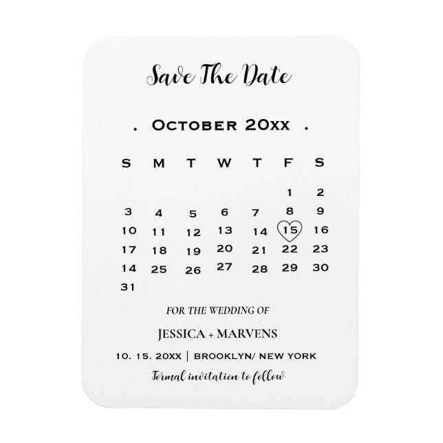 Magnet Flexible Calendrier calligraphie moderne non photo enregist (Vertical)