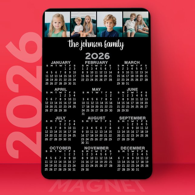 Magnet Flexible Calendrier complet avec 4 photos (2026 Calendar Magnet)