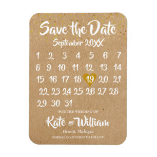 Magnet Flexible Calendrier de cœur d'amour Kraft rustique Épargnez