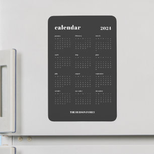 Magnet Flexible Calendrier de gris foncé 2024 avec modèle Gris fon