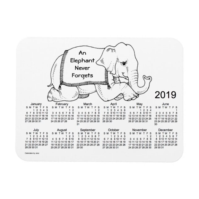 Magnet Flexible Calendrier des éléphants blancs 2019 par Janz 3x4  (Horizontal)