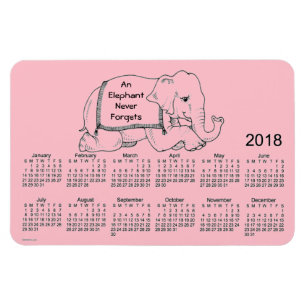 Magnet Flexible Calendrier des éléphants roses 2018 par Janz 4x6