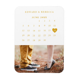 Magnet Flexible Calendrier Elegant Gold Photo Wedding Enregistrer