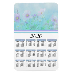 Magnet Flexible Calendrier floral Aquarelle bleu doux 2023