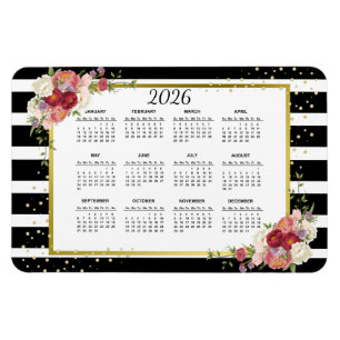 Magnet Flexible Calendrier Floral Or Blanc Noir 2023