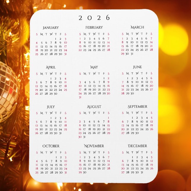 Magnet Flexible Calendrier Frigo Cuisine Noir Blanc Année Complète (Black White Full Year 2026 Calendar Fridge Kitchen Magnet)