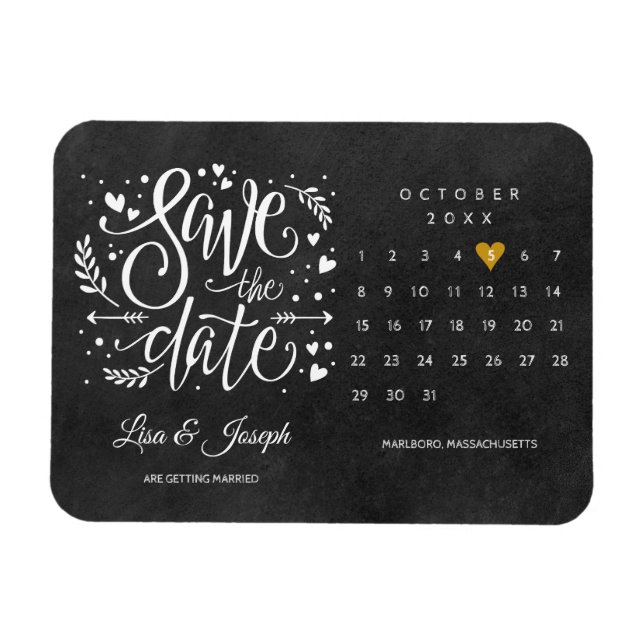 Magnet Flexible Calendrier Gold Heart Chalkboard Enregistrer la da (Horizontal)