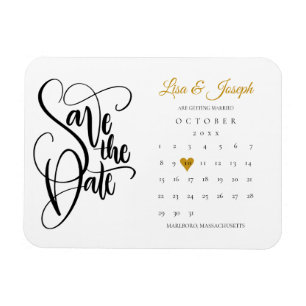 Magnet Flexible Calendrier Gold Love Heart Enregistrer la date