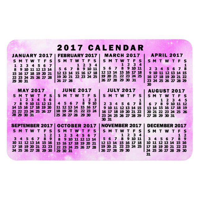 Magnet Flexible Calendrier mensuel 2017 Étoiles d'aquarelle rose (Horizontal)