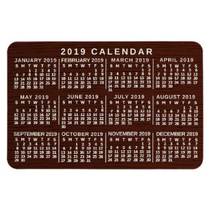 Magnet Flexible Calendrier mensuel 2019 Brown Wood Grain Simple