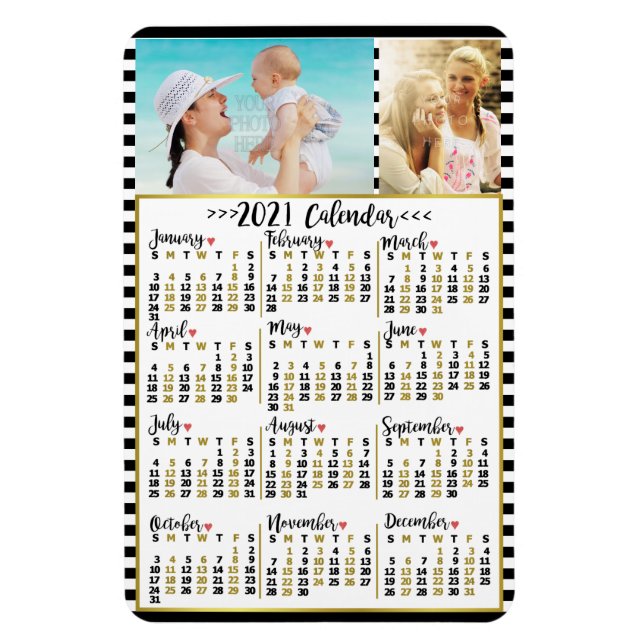 Magnet Flexible Calendrier mensuel 2021 à rayures avec photos pers (Vertical)
