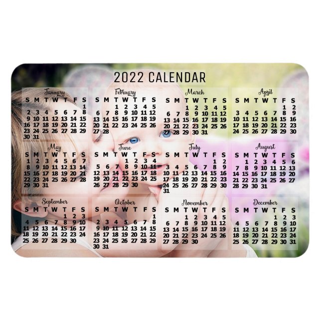 Magnet Flexible Calendrier mensuel 2022 Année Noir Ajouter photo p (Horizontal)