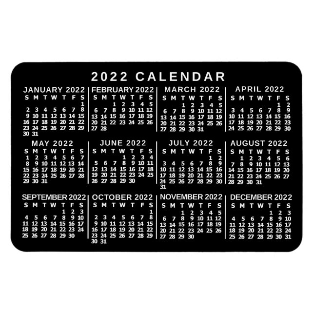 Magnet Flexible Calendrier mensuel 2022 Classic noir et blanc (Horizontal)