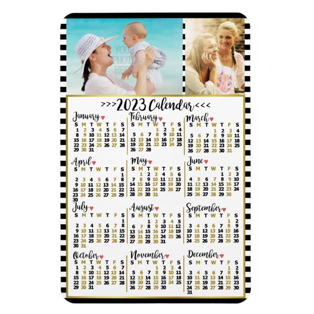 Magnet Flexible Calendrier mensuel 2023 à bandes | Photos personna (Vertical)