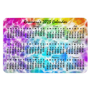 Magnet Flexible Calendrier mensuel 2023 Tie-dye Hippie Arc-en-ciel