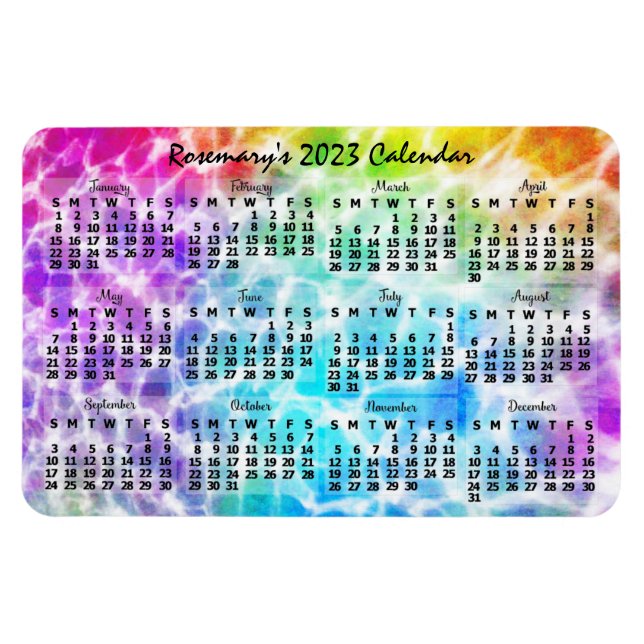 Magnet Flexible Calendrier mensuel 2023 Tie-dye Hippie Arc-en-ciel (Horizontal)