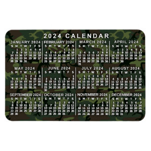 Magnet Flexible Calendrier mensuel 2024 Camouflage Camo Green