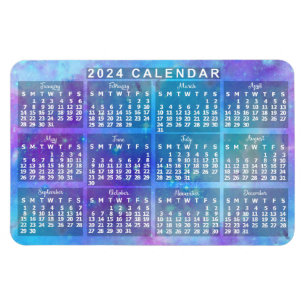 Magnet Flexible Calendrier mensuel 2024 Etoiles d'aquarelle bleue