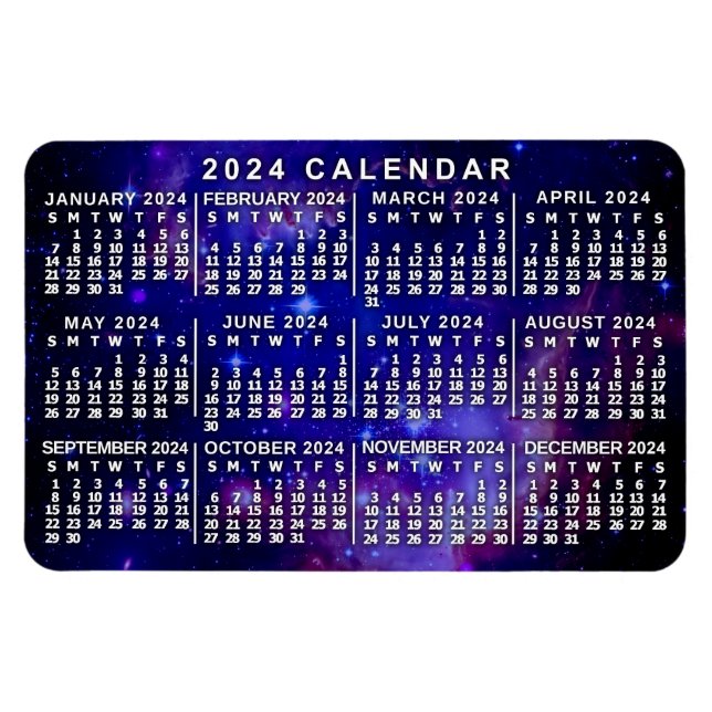 Magnet Flexible Calendrier mensuel 2024 Nebula spatiale externe (Horizontal)