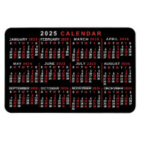 Calendrier mensuel 2025 Année Classique Noir Rouge