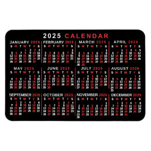 Magnet Flexible Calendrier mensuel 2025 Année Classique Noir Rouge