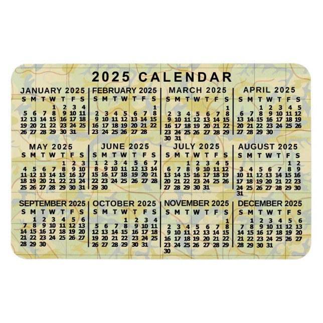 Magnet Flexible Calendrier mensuel 2025 Antique Carte Grande impre (Horizontal)