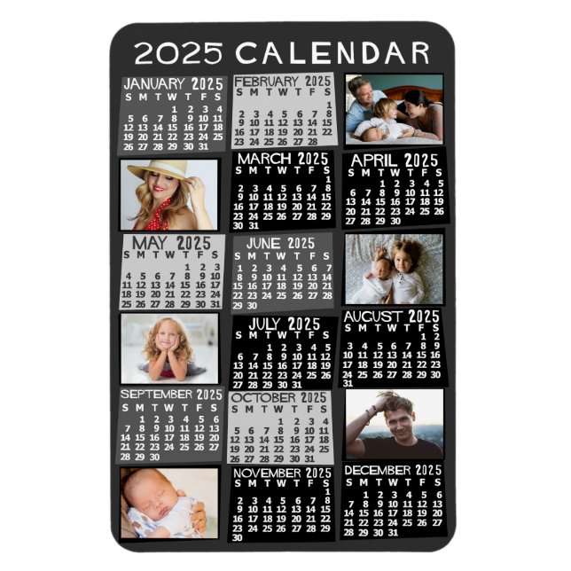 Magnet Flexible Calendrier mensuel 2025 Modèle Noir Collage photo (Vertical)