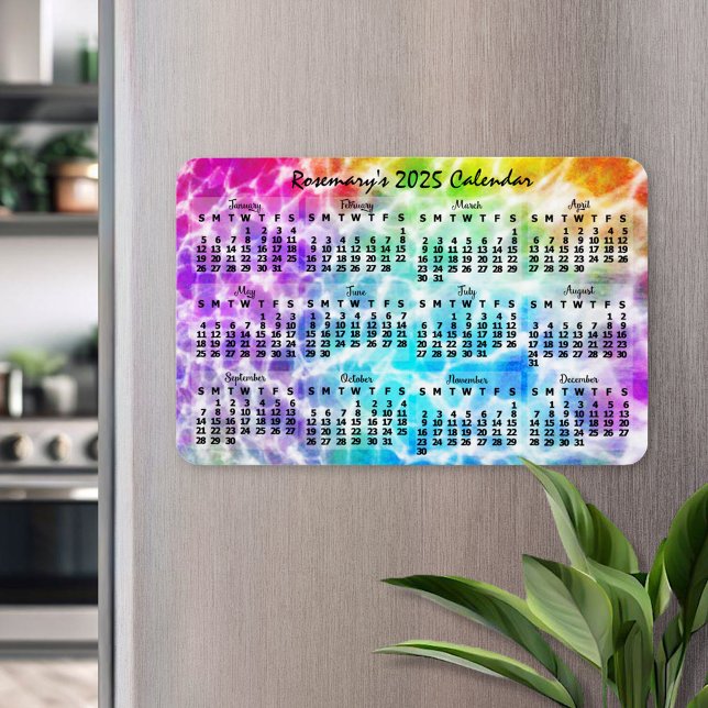 Magnet Flexible Calendrier mensuel 2025 Tie-dye Hippie Arc-en-ciel (Créateur téléchargé)