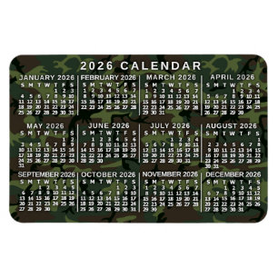 Magnet Flexible Calendrier mensuel 2026 Camouflage Camo Vert