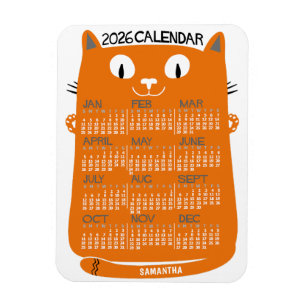 Magnet Flexible Calendrier mensuel 2026 Chat orange milieu du sièc