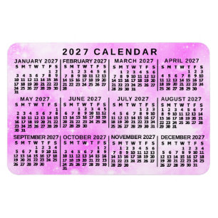 Magnet Flexible Calendrier mensuel 2027 étoiles aquarelle rose