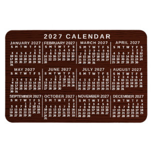 Magnet Flexible Calendrier mensuel 2027 Grain de bois marron Simpl