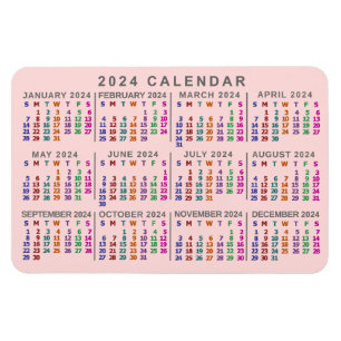 Magnet Flexible Calendrier mensuel de 2024 rose pâle