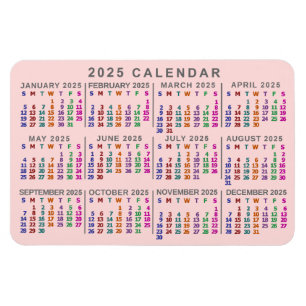 Magnet Flexible Calendrier mensuel de 2025 Rose pâle