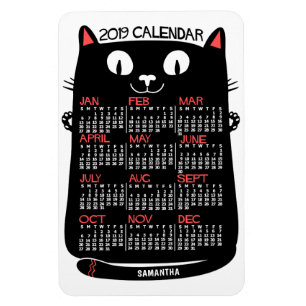 Magnet Flexible Calendrier mensuel de l'année 2019 Chat noir du mi
