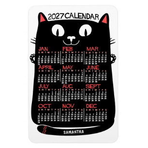 Magnet Flexible Calendrier mensuel de l'année 2025 Chat noir milie