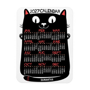Magnet Flexible Calendrier mensuel de l'année 2025 Chat noir milie