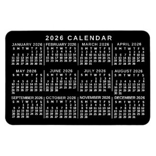 Magnet Flexible Calendrier mensuel de l'année 2026 Noir et Blanc C