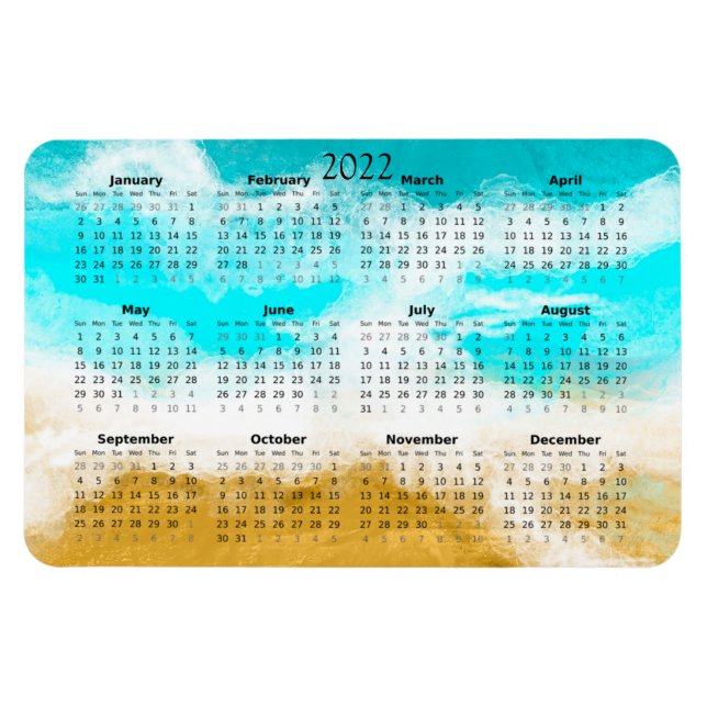 Magnet Flexible Calendrier Mini Aimant de Plage Océan 2022 (Horizontal)