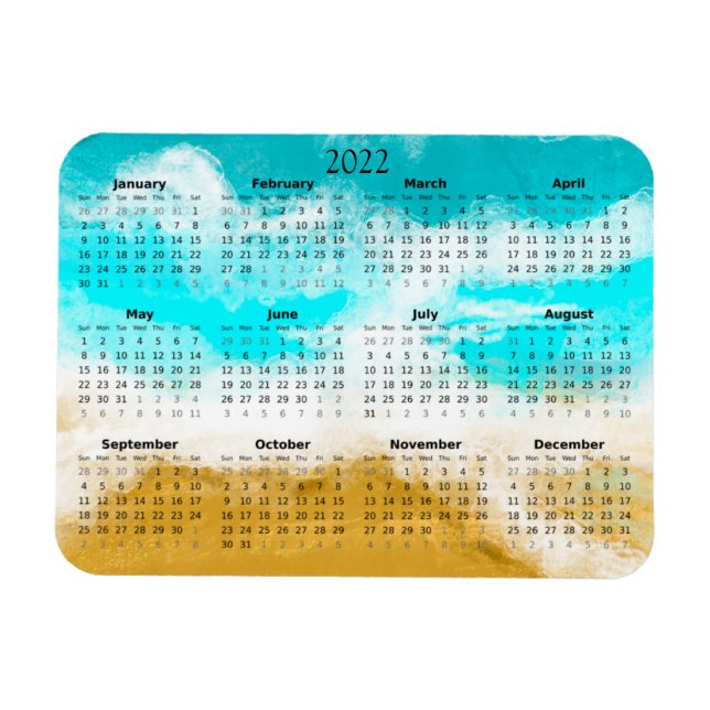 Magnet Flexible Calendrier Mini Aimanté 2022 d'Ocean Beach (Horizontal)