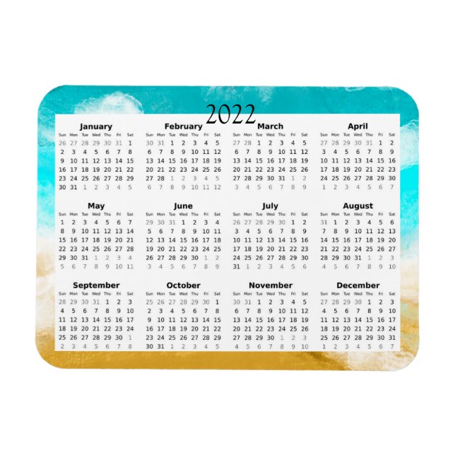 Magnet Flexible Calendrier Mini Aimanté 2022 d'Ocean Beach (Horizontal)