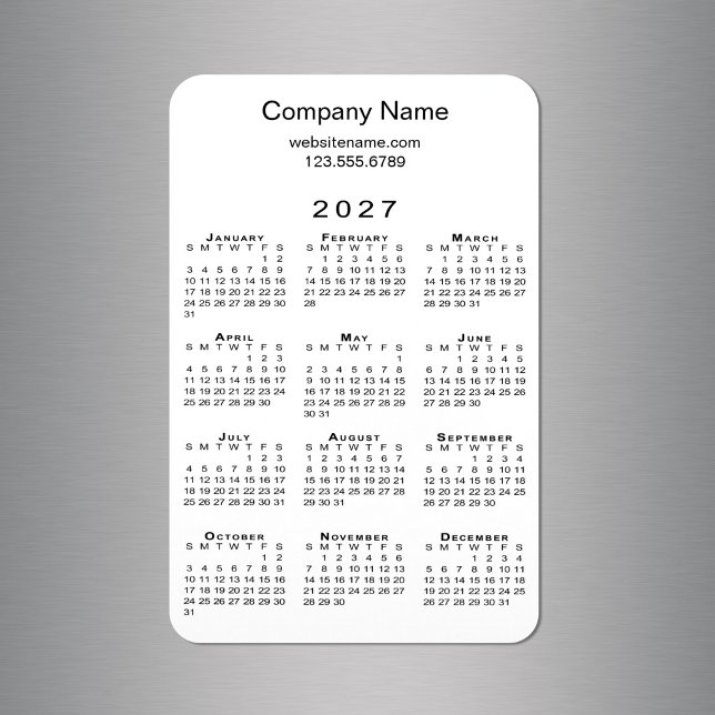 Magnet Flexible Calendrier minimal 2027 Nom de l'entreprise Info B (Minimal 2027 Calendar Company Name Info White Magnet in situ)