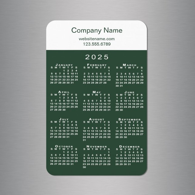 Magnet Flexible Calendrier moderne 2025 Nom de la société Vert Bla (Modern 2025 Calendar Company Name Green White Magnet in situ)