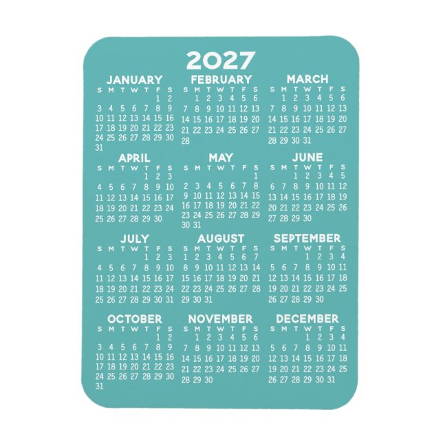 Magnet Flexible Calendrier - Moderne, Aqua et Blanc Minimaliste (Vertical)