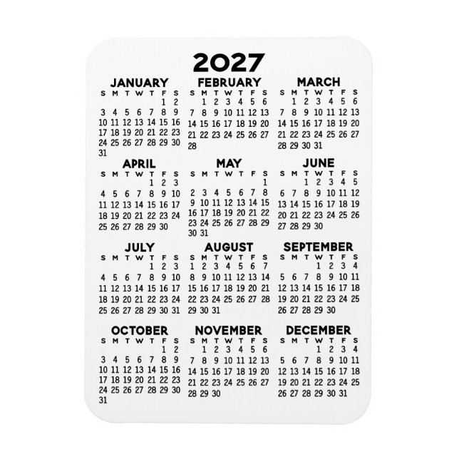 Magnet Flexible Calendrier - Noir et Blanc Minimal de Base (Vertical)