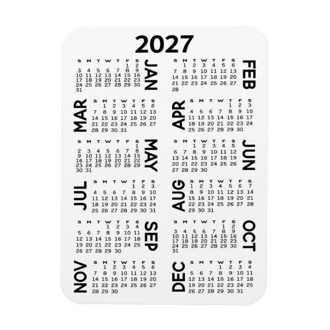 Magnet Flexible Calendrier - Noir et Blanc Minimal de Base (Vertical)
