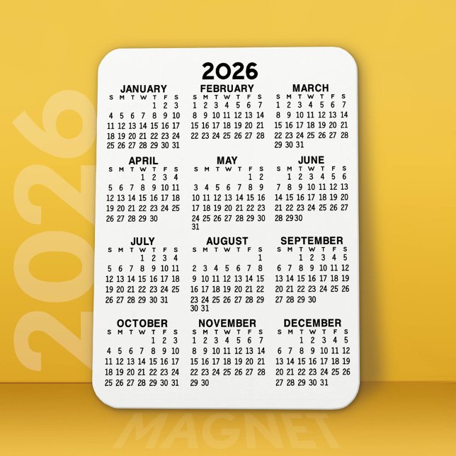 Magnet Flexible Calendrier - Noir et blanc minimum de base (2026 Calendar Magnet)